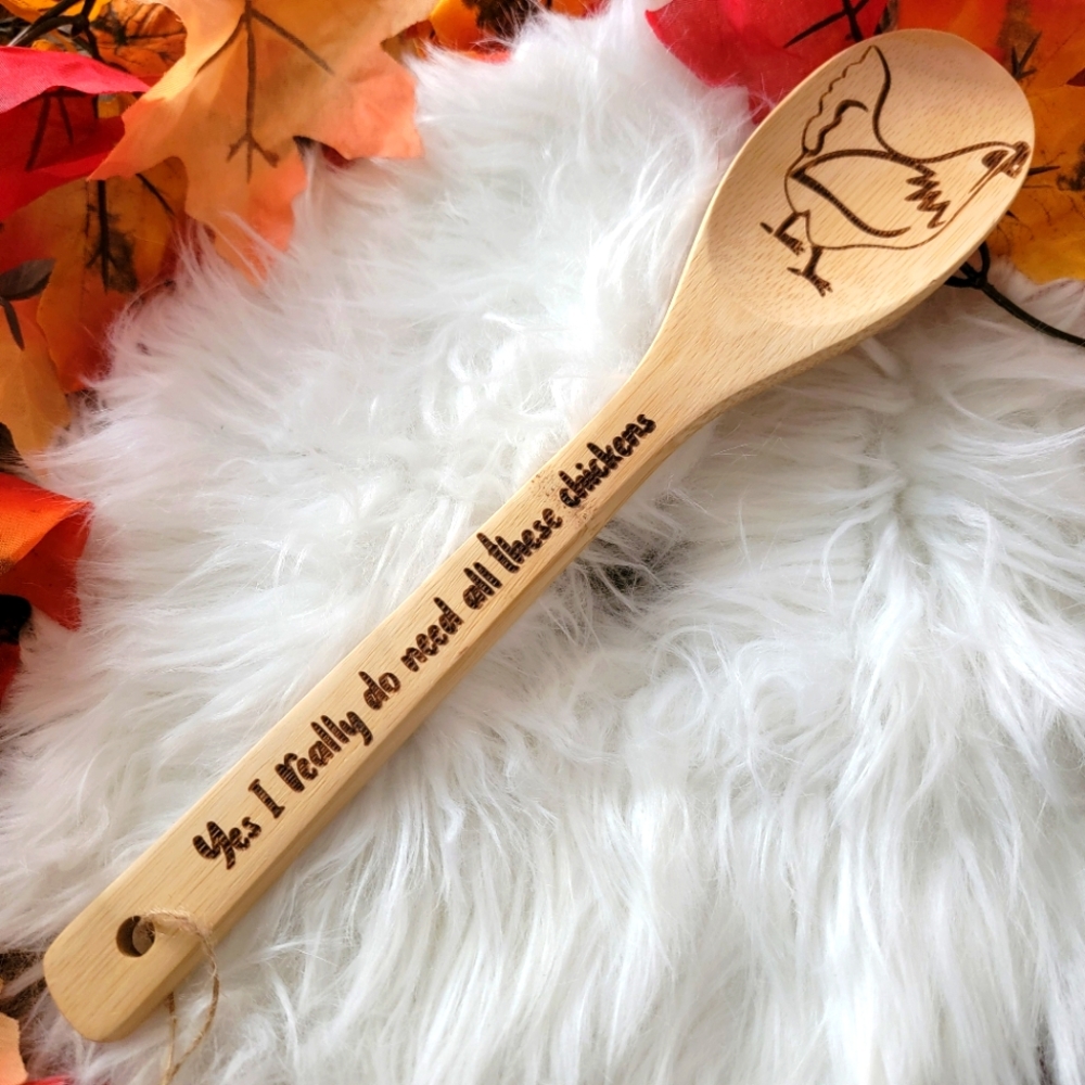Decor Engraved Wooden Spoon with Chicken Design